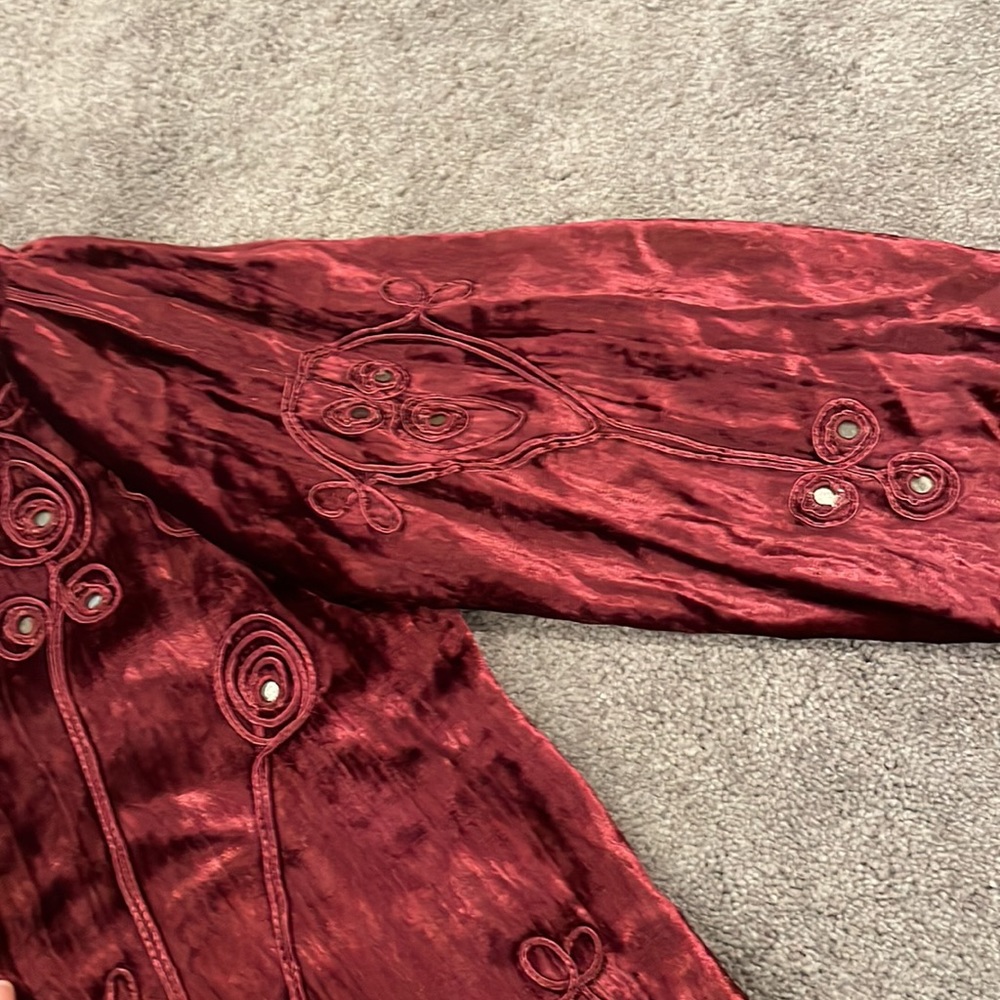 Asha Vintage Crushed Velvet Jacket Embroidered Mirrored Size Small Medium - Picture 9 of 12